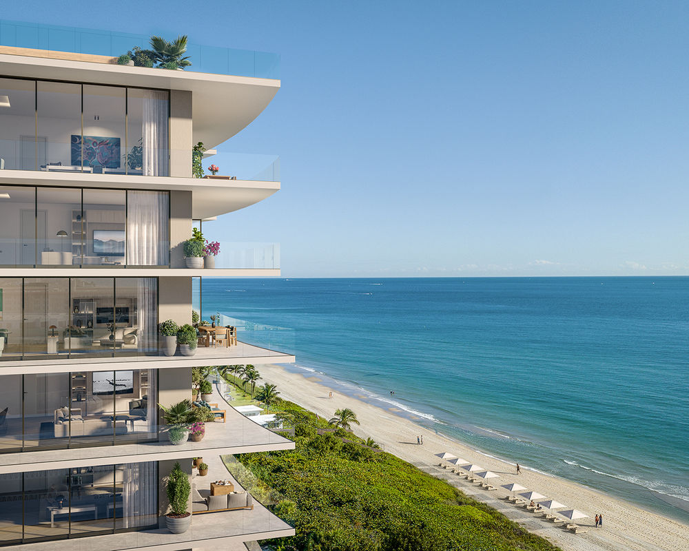 Miami luxury skyline and coastal view at warm sunset